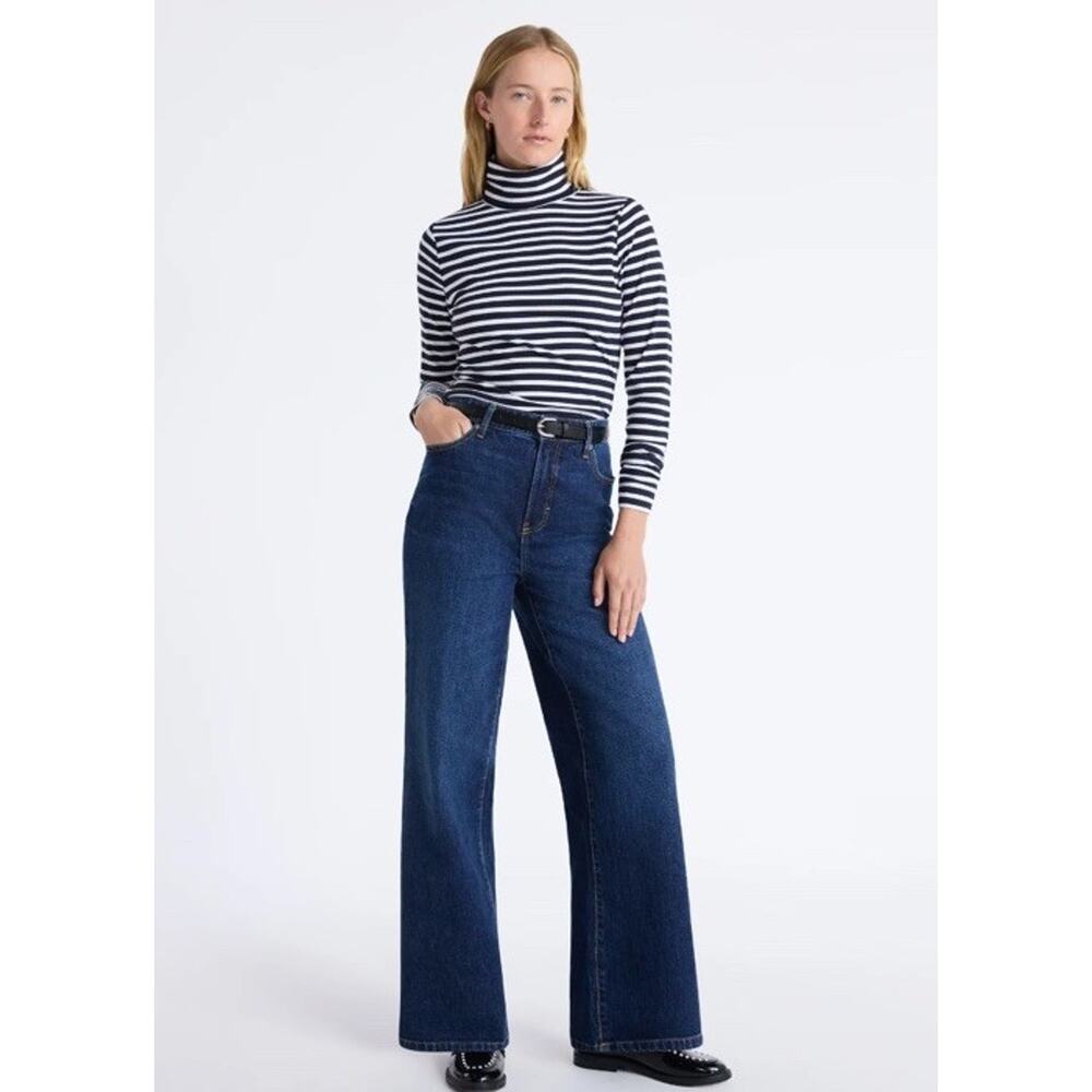 Free Assembly High Rise Wide Leg Blue Jeans Cotton Denim 5-Pocket 16